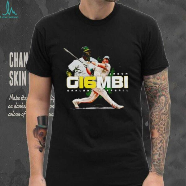 Jason Giambi swing player Oakland baseball shirt