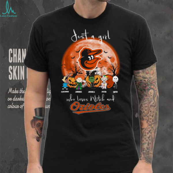 Just a Girl Who Loves Witch and Orioles   Halloween T Shirt