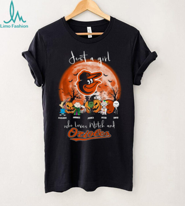 Just a Girl Who Loves Witch and Orioles   Halloween T Shirt