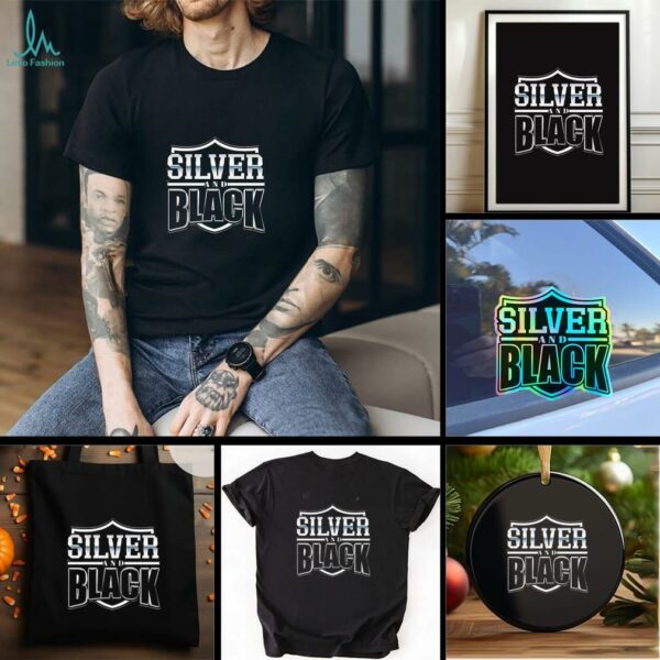 Las Vegas Raiders logo silver and black shirt
