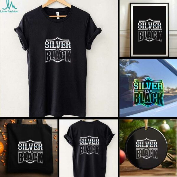 Las Vegas Raiders logo silver and black shirt