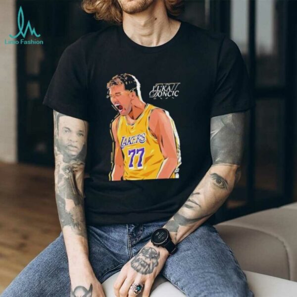 Luka Doncic Wearing New Lakers Luka Shirt