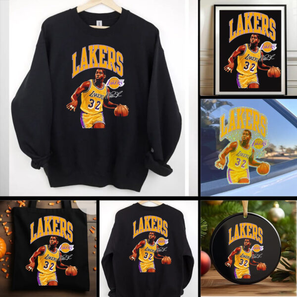 Magic Johnson Los Angeles Lakers classics player arch signature shirt