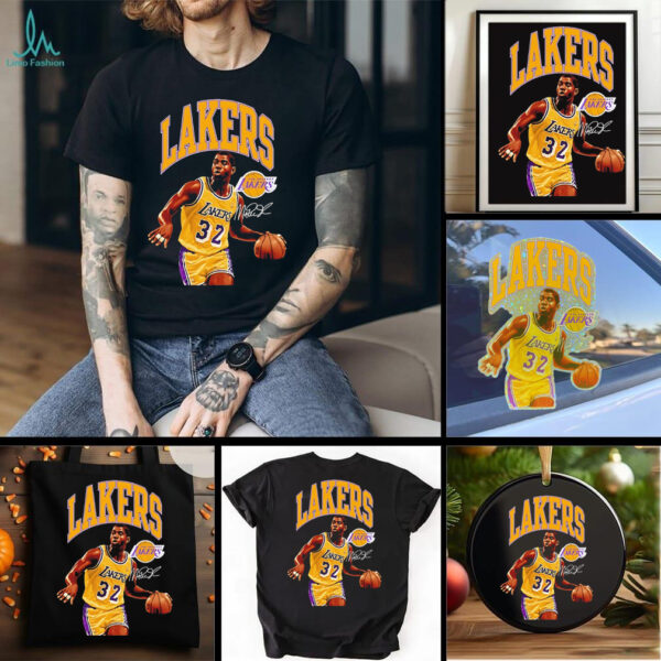 Magic Johnson Los Angeles Lakers classics player arch signature shirt
