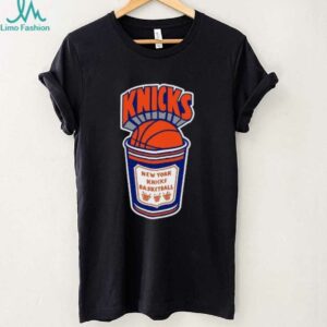 New York Knicks Mitchell & Ness Black Hardwood Classics Coffee Cup Vintage Logo T Shirt