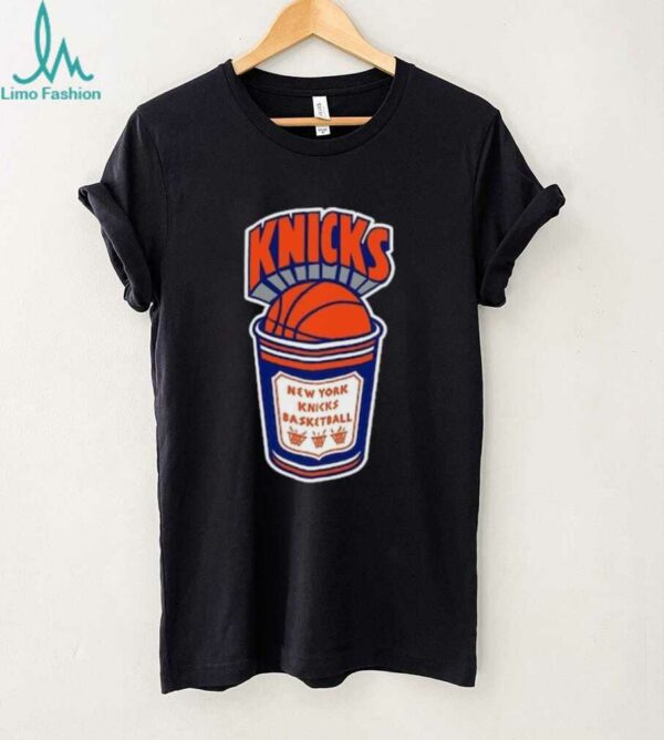 New York Knicks Mitchell & Ness Black Hardwood Classics Coffee Cup Vintage Logo T Shirt