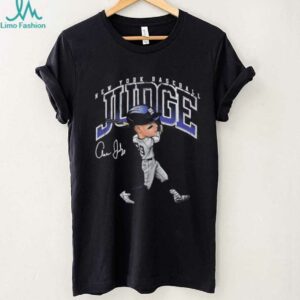 New York Yankees Aaron Judge slugger swing cartoon autographed shirt