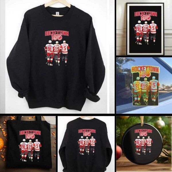 Official Detroit Red Wings Hockey Town 100 Years Signatures 2025 Shirt