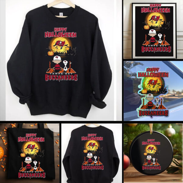 Official Snoopy And Charlie Brown X Tampa Bay Buccaneers Happy Halloween T Shirt