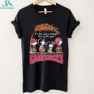 Official The Peanuts Walking X South Carolina Gamecocks It’s The Most Wonderful Time Of The Year Shirt