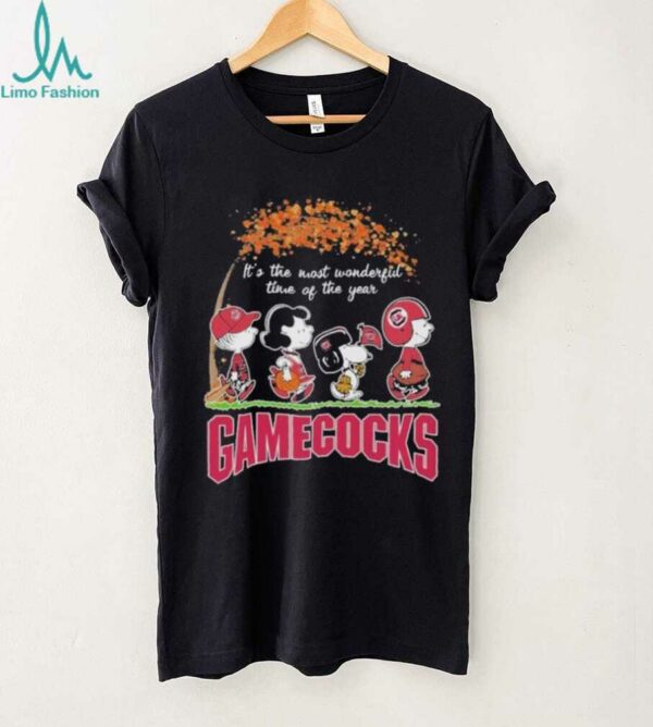 Official The Peanuts Walking X South Carolina Gamecocks It’s The Most Wonderful Time Of The Year Shirt