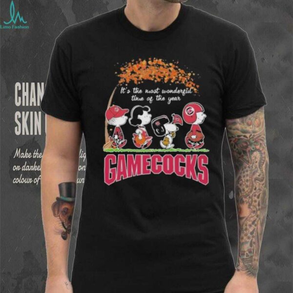 Official The Peanuts Walking X South Carolina Gamecocks It’s The Most Wonderful Time Of The Year Shirt