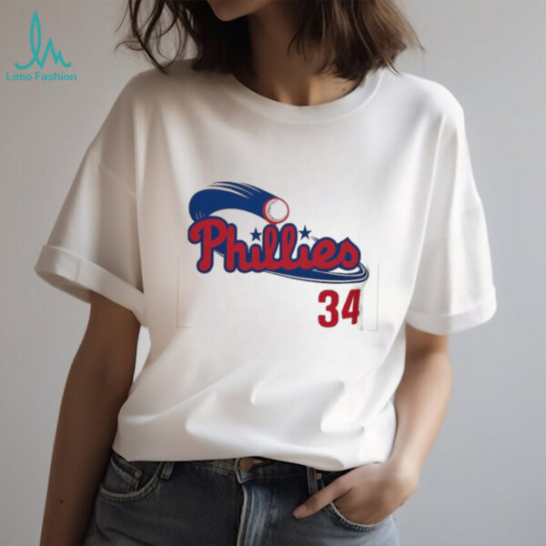 Philadelphia Phillies Halladay 34 Swoosh Logo Baseball Throwback Gameday Tailgate Shirt