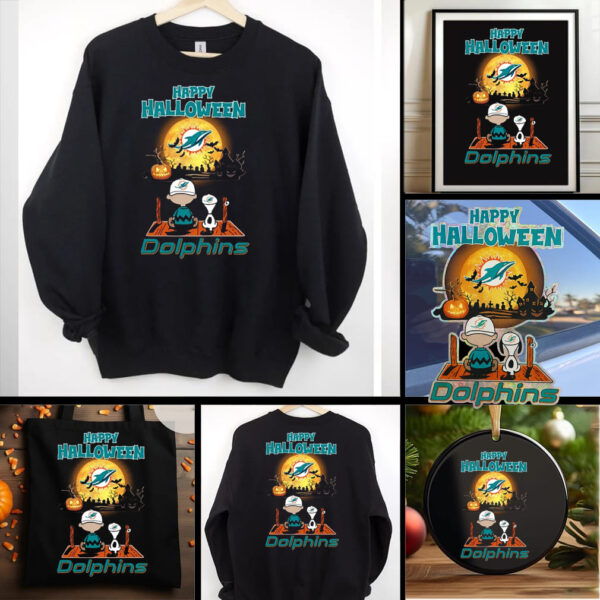 Snoopy And Charlie Brown X Miami Dolphins Happy Halloween T Shirt