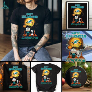 Snoopy And Charlie Brown X Miami Dolphins Happy Halloween T Shirt
