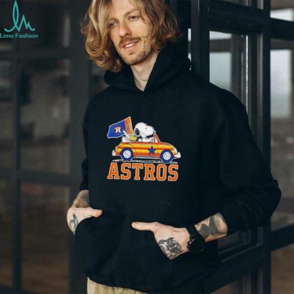 Snoopy and Woodstock driving car Houston Astros shirt