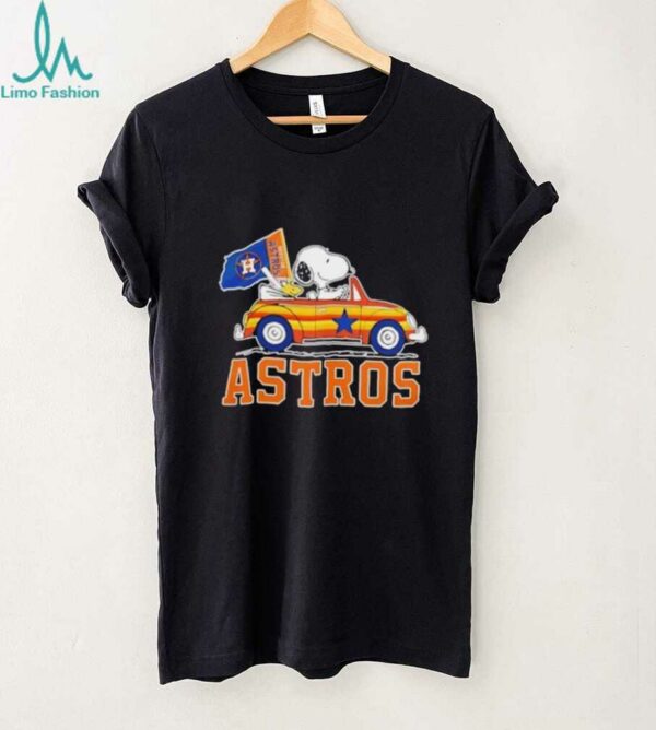 Snoopy and Woodstock driving car Houston Astros shirt