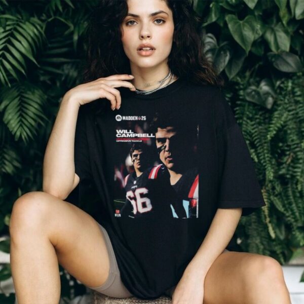 Will Campbell New England Patriots Rookie Offensive Tackle Madden NFL 26 American Football 2025 Shirt