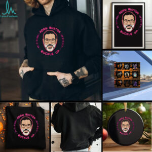 Adam Buxton big face Buckle Up cartoon shirt