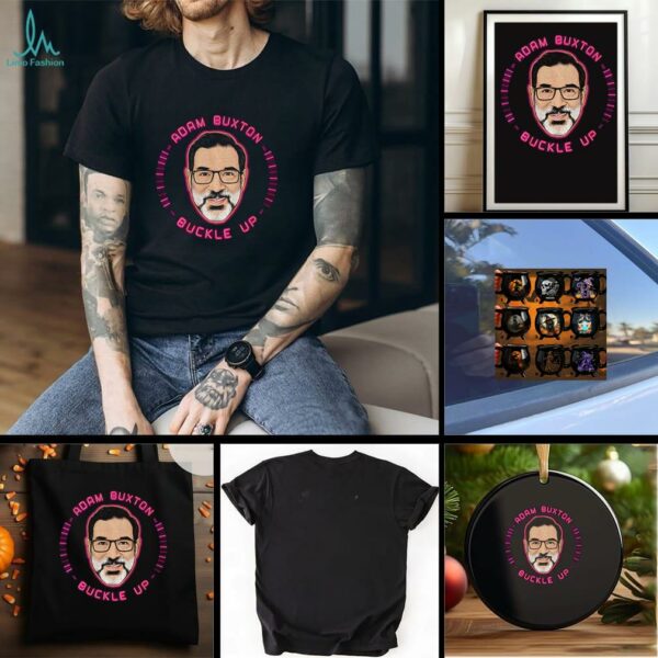 Adam Buxton big face Buckle Up cartoon shirt
