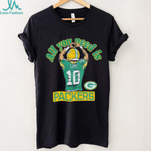 All You Need is Love Packers 10 football player heart hands shirt