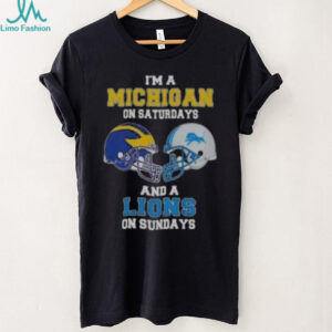 Awesome I’m A Michigan On Saturdays And A Lions On Sundays Football Helmet T Shirt
