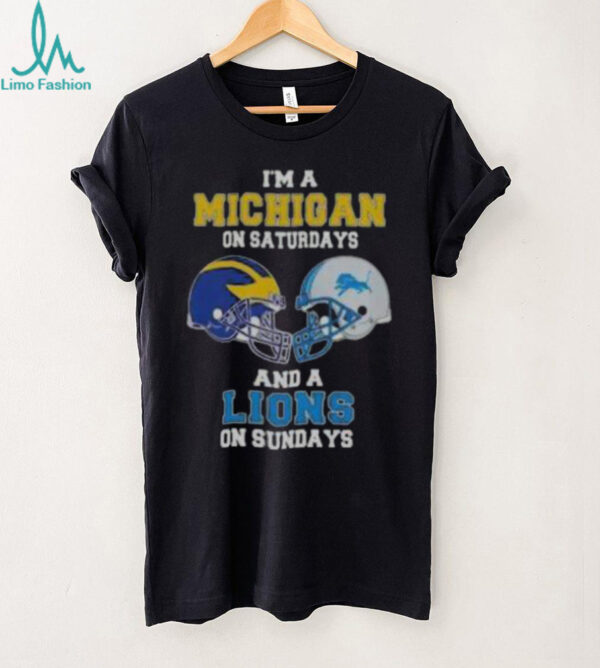 Awesome I’m A Michigan On Saturdays And A Lions On Sundays Football Helmet T Shirt