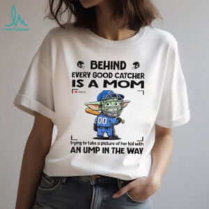 Baby Yoda behind every good catcher is a mom trying to take a picture of her shirt