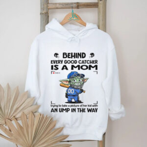 Baby Yoda behind every good catcher is a mom trying to take a picture of her shirt
