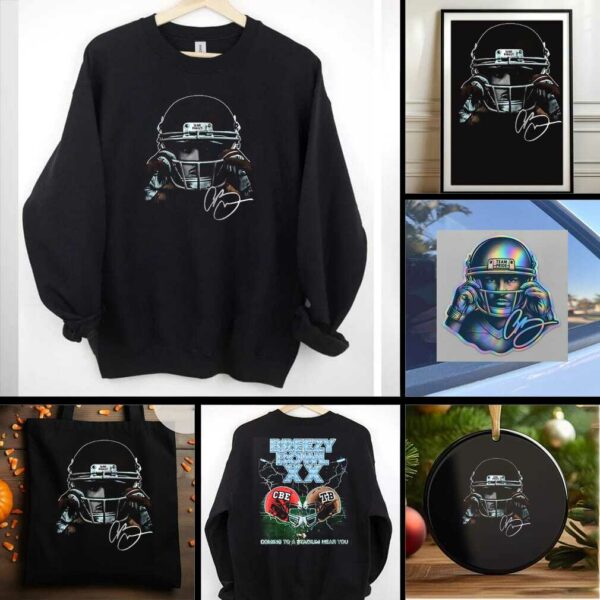 Chris Brown Breezy Bowl XX coming to a stadium near you football helmet portrait signature shirt