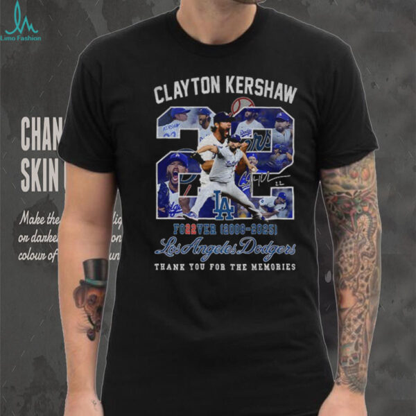 Clayton Kershaw forever 22 Los Angeles Dodgers baseball legend signature thank you for the memories shirt