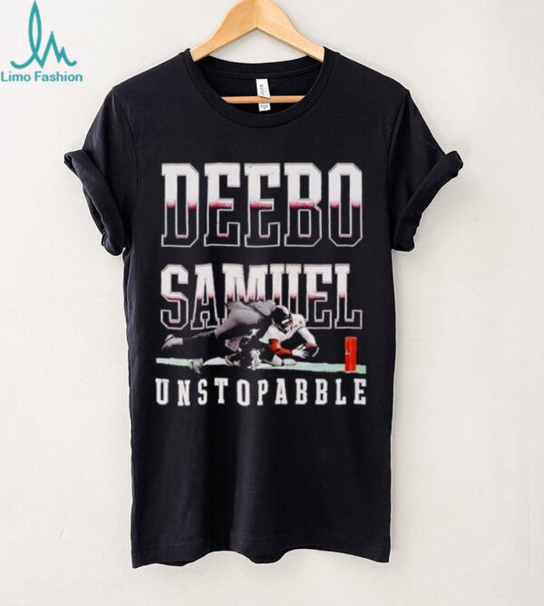 Deebo Samuel Unstoppable football player reaching for pylon shirt