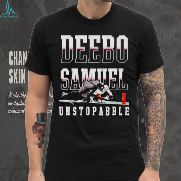 Deebo Samuel Unstoppable football player reaching for pylon shirt