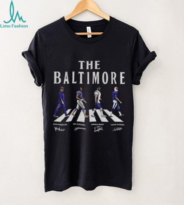 Derrick Henry Lamar Jackson Zay Flowers John Harbaugh Baltimore Football signature shirt