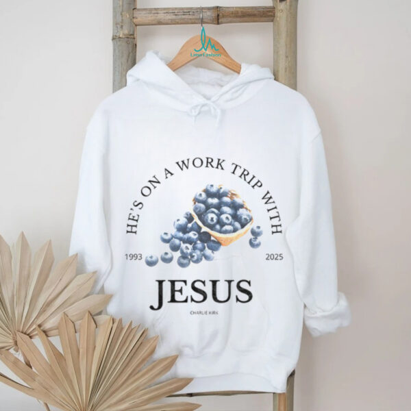 Erika Kirk Blueberry he’s on a work trip with Jesus Charlie Kirk memorial shirt