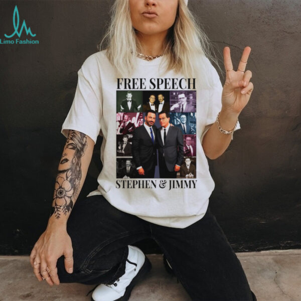 Free Speech Stephen And Jimmy Jimmy Kimmel Political Satire Eras Tour ladies tee