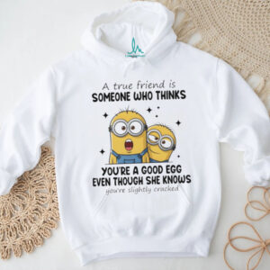Funny minion a true friend is someone who thinks you’re a good egg even though she knows you’re slightly cracked shirt