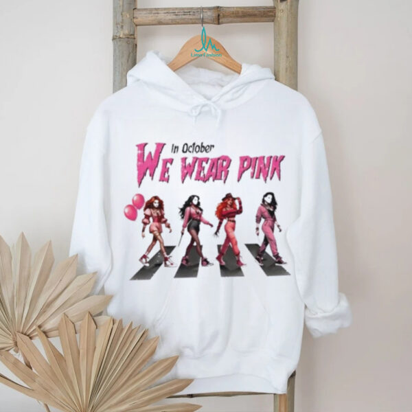 Girls Cosplay Halloween Abbey Road in October We Wear Pink Breast Cancer Awareness shirt