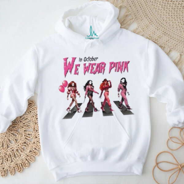 Girls Cosplay Halloween Abbey Road in October We Wear Pink Breast Cancer Awareness shirt
