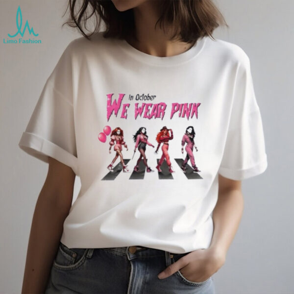 Girls Cosplay Halloween Abbey Road in October We Wear Pink Breast Cancer Awareness shirt