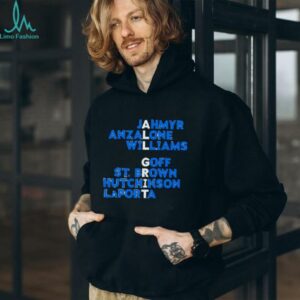 Jahmyr Anzalone Williams Goff St. Brown Hutchinson Laporta Detroit Lions players list shirt