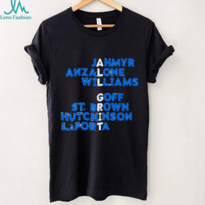 Jahmyr Anzalone Williams Goff St. Brown Hutchinson Laporta Detroit Lions players list shirt