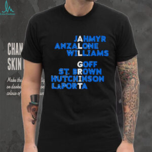 Jahmyr Anzalone Williams Goff St. Brown Hutchinson Laporta Detroit Lions players list shirt