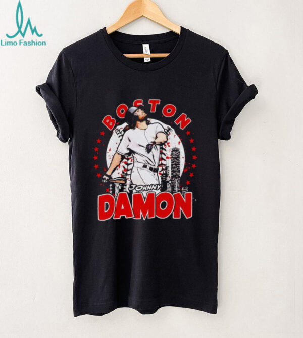 Johnny Damon Boston skyline celebration shirt