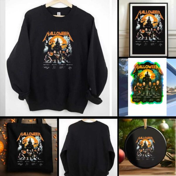 Metallica Trujillo Ulrich Hammett Hetfield Signatures Happy Halloween 2025 T shirt
