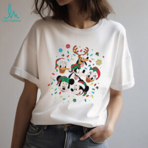 Mickey And Friends Christmas Faces Santa Hats Snowflakes Lights shirt
