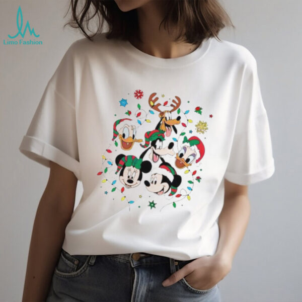 Mickey And Friends Christmas Faces Santa Hats Snowflakes Lights shirt