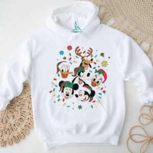 Mickey And Friends Christmas Faces Santa Hats Snowflakes Lights shirt