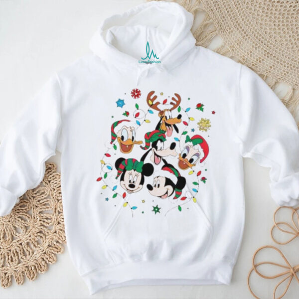 Mickey And Friends Christmas Faces Santa Hats Snowflakes Lights shirt