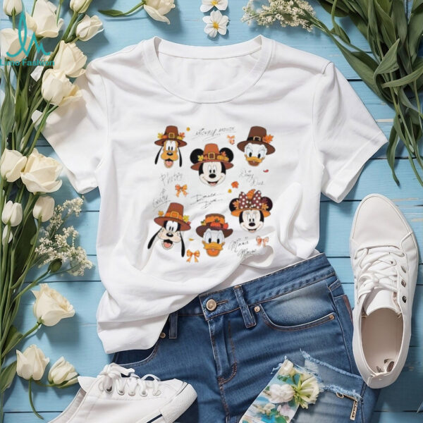 Mickey And Friends Thanksgiving Pilgrim Hats Autumn Pumpkin Leaves shirt